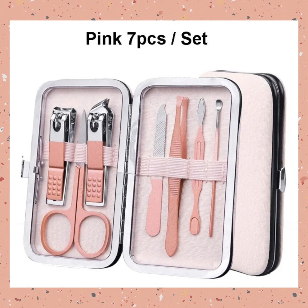 Beautiful Pink 7pc Manicure Nail Case - Clipper Kit